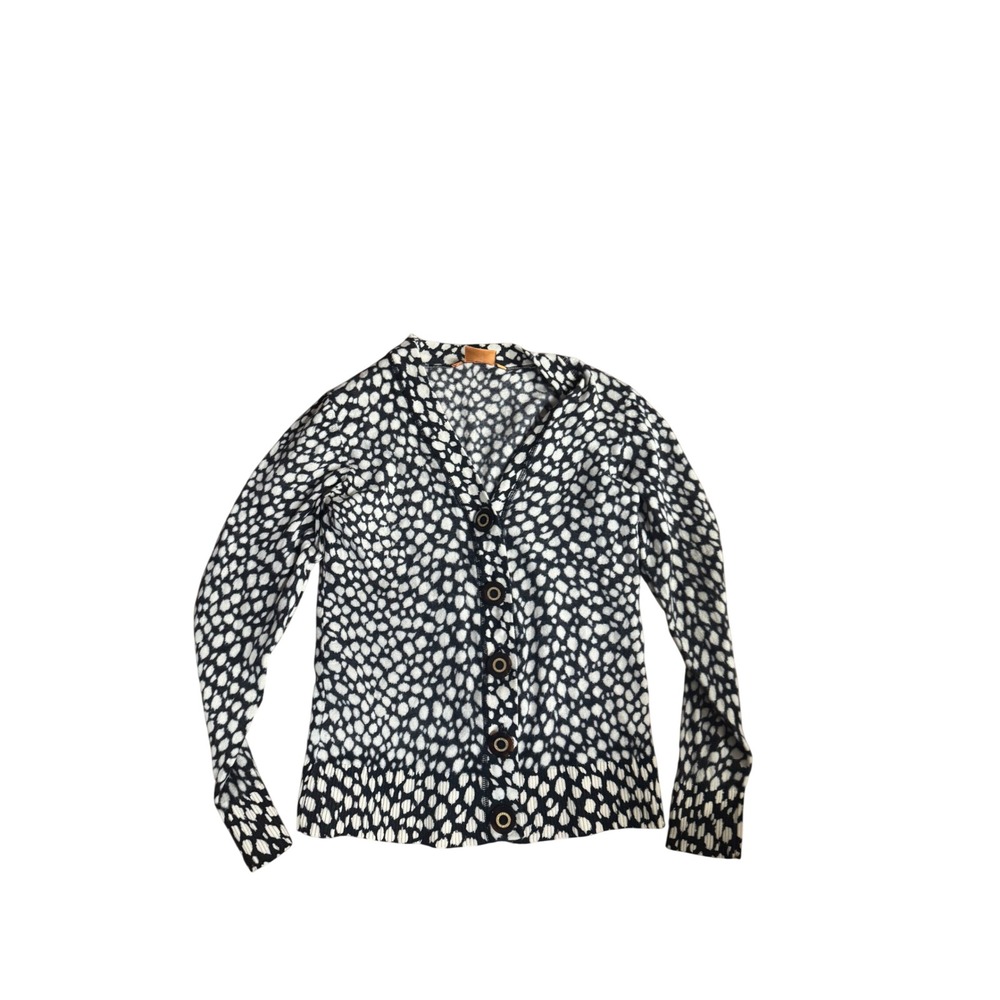 Tory Burch‎ Black Speckled Merino Wool Cardigan Sweater L Luxury Minimalist